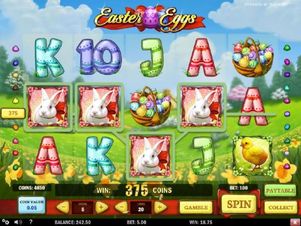 Casino Codes - Four bunny symbols leads to a 375 coin big win!