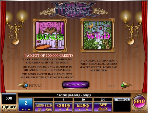 Casino Codes - Jackpot of 100,000 Credts! 3 or more bonus symbols anywhere on the screen activate the Bonus! Wild in a winning combination replaces all symbols except scatter, bonus and multipliers.