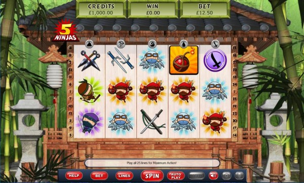 Main game board featuring five reels and 25 paylines with a $32,000 max payout. by Casino Codes