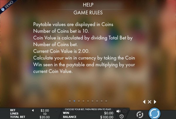 Paytable values are displayed in coins. Number of coins bet is 10. - Casino Codes