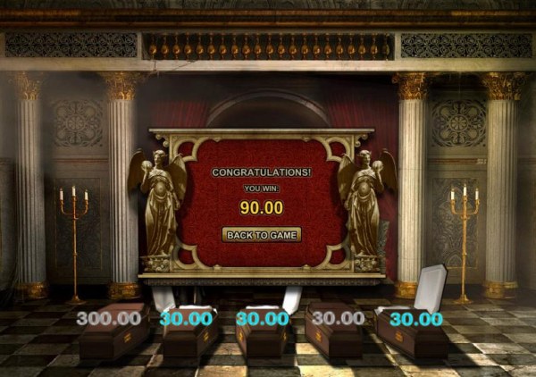 Casino Codes - the bonus game feature triggers a $90 payout