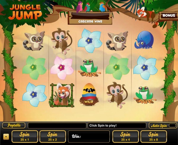 Casino Codes - An animal adventure themed main game board featuring five reels and 25 paylines with a $12,000 max payout