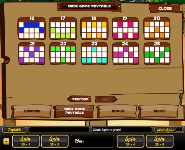 Casino Codes - Payline Diagrams 16-25