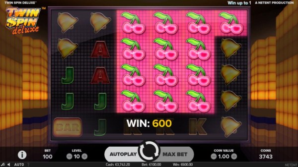A 600 coin win triggered by a cluster of cherry symbols by Casino Codes