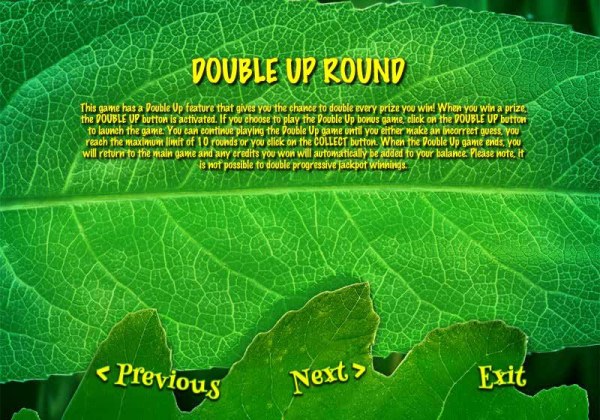 DOUBLE  UP ROUND - This game has a double up fueature that gives you a chance to double every prize you win. by Casino Codes