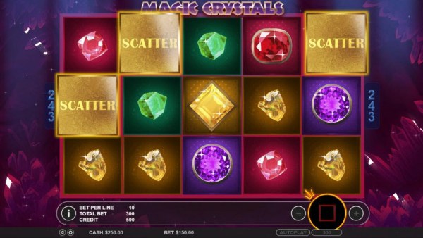Three scatter symbols anywhere on the reels triggers the free spins feature. - Casino Codes