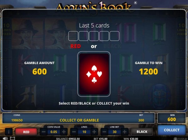 Casino Codes - Gamble feature game board is optional and available after every winning spin. Select Red or Black or Collect your win.