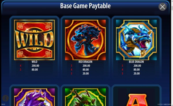 High value slot game symbols paytable featuring dragon themed icons. by Casino Codes