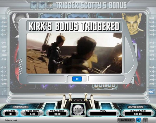 Star Trek slot game Kirk's bonus intro video by Casino Codes