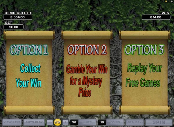 Casino Codes - you have three options to choose from after the free spins feature has completed