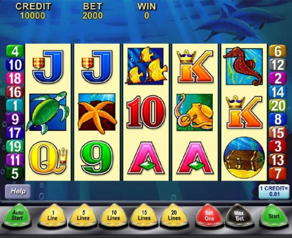 Casino Codes - Main game board featuring five reels and 20 paylines with a $27,000 max payout
