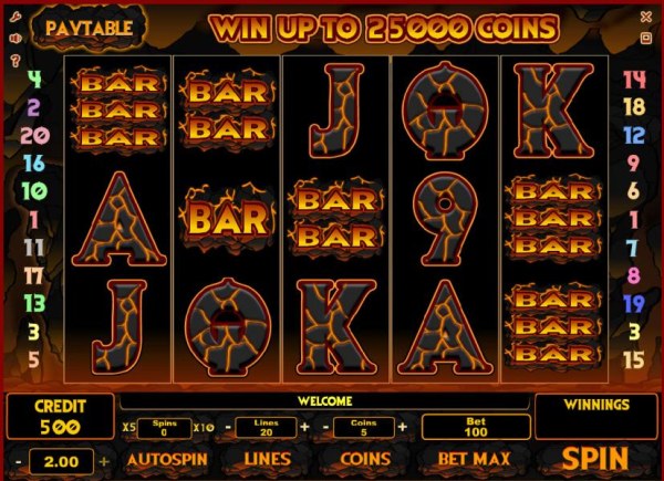 Casino Codes - main game board featuring five reels and 20 paylines