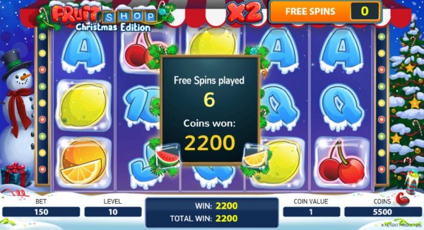 A 2,200 coin payout awraded after playing 6 free spins. by Casino Codes