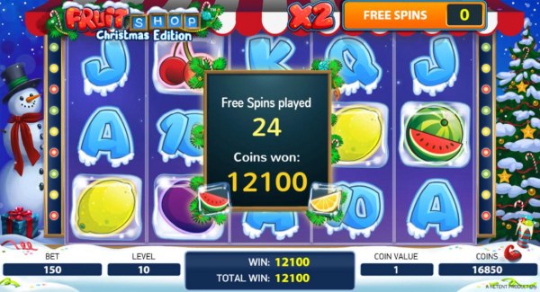Casino Codes - After playing 24 free spin games, a total payout of 12,100 coins is awarded for a super big win!