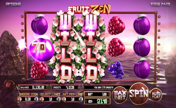 A pair of Fruit Zen expanded wilds triggers an awesome 2140 jackpot win! by Casino Codes