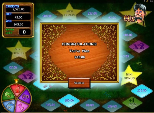Casino Codes - The total bonus payout was $945 for a big win!