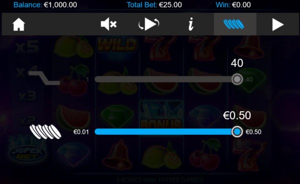 Click on the GEAR button to adjust the coin value played. by Casino Codes