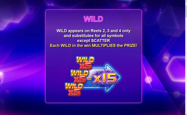 Wild appears on reels 2, 3 and 4 only and sustitutes for all symbols except scatter. Each wild in the win multiplies the prize. by Casino Codes