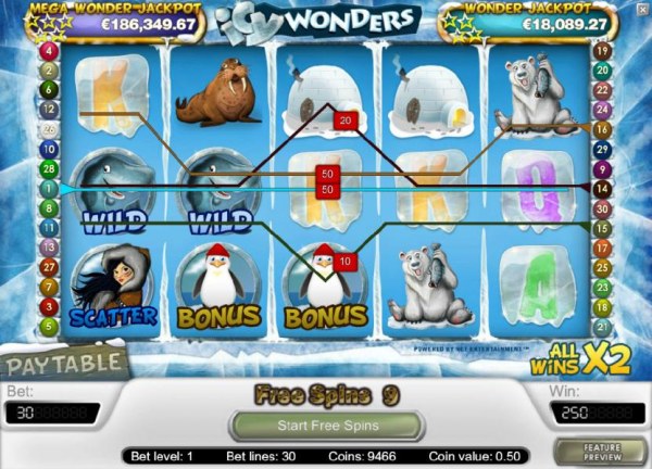 Casino Codes - 250 coin big win triggered by multiple winning paylines during the free spins feature