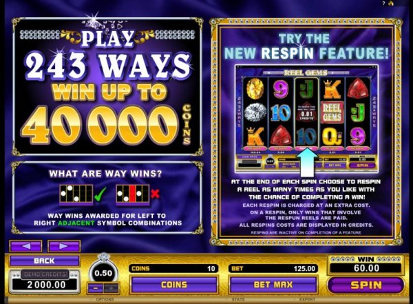 play 243 ways, win up to 40000 coins, new respin feature - Casino Codes
